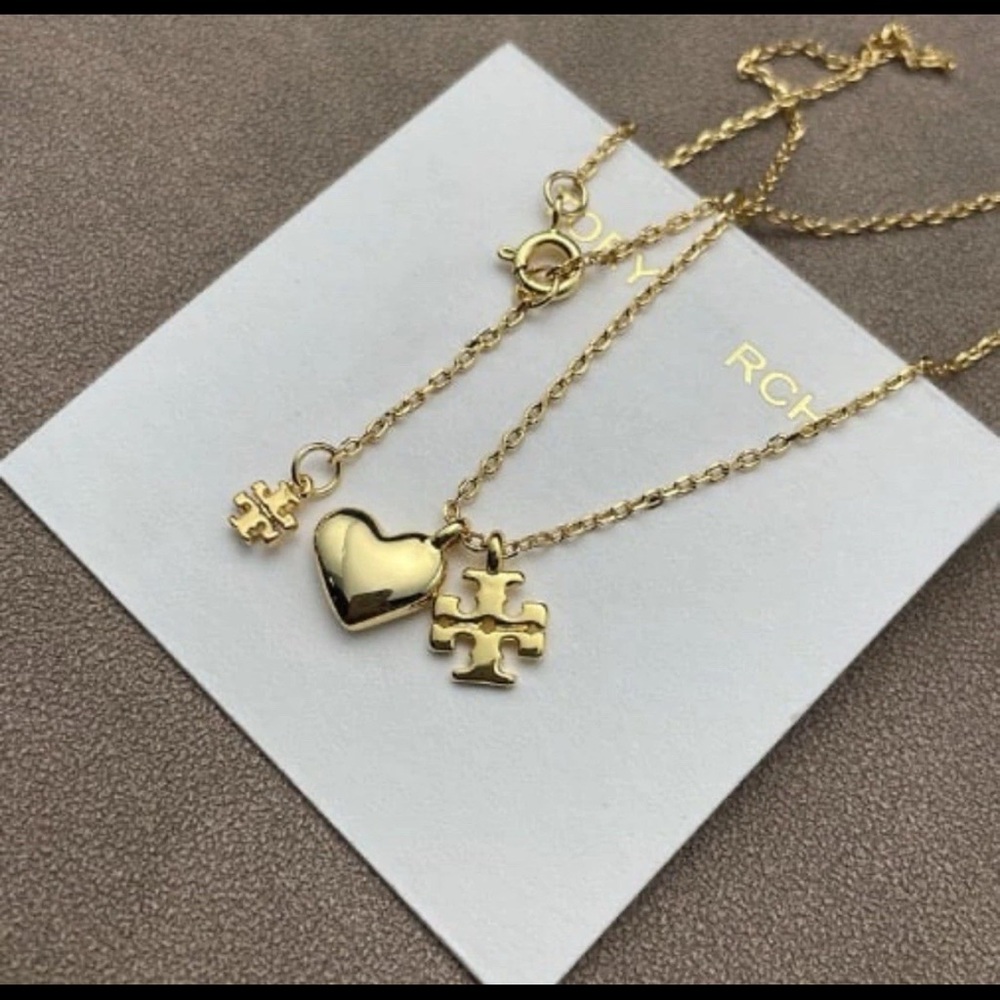 Tory burch Gold Heart and Puzzle Pendant Necklace - Picture 9 of 10